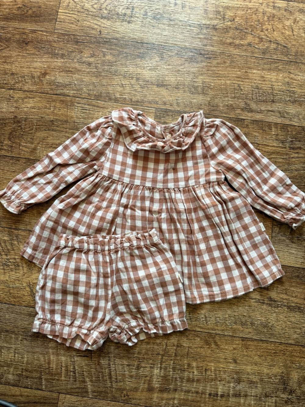 Girls Rust Gingham Matching Dress & Bloomers Set